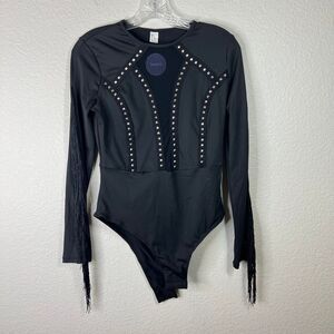 Black Long Sleeve Studded Bodysuit